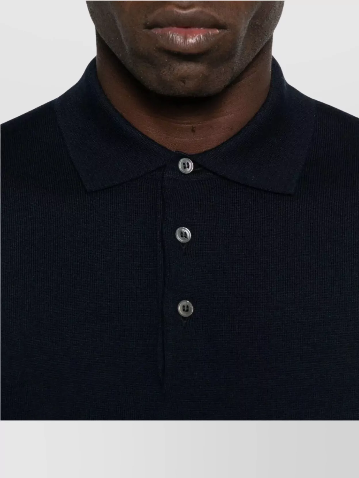 Tagliatore Wool Polo Shirt With Long Sleeves And Ribbed Hem In Blue