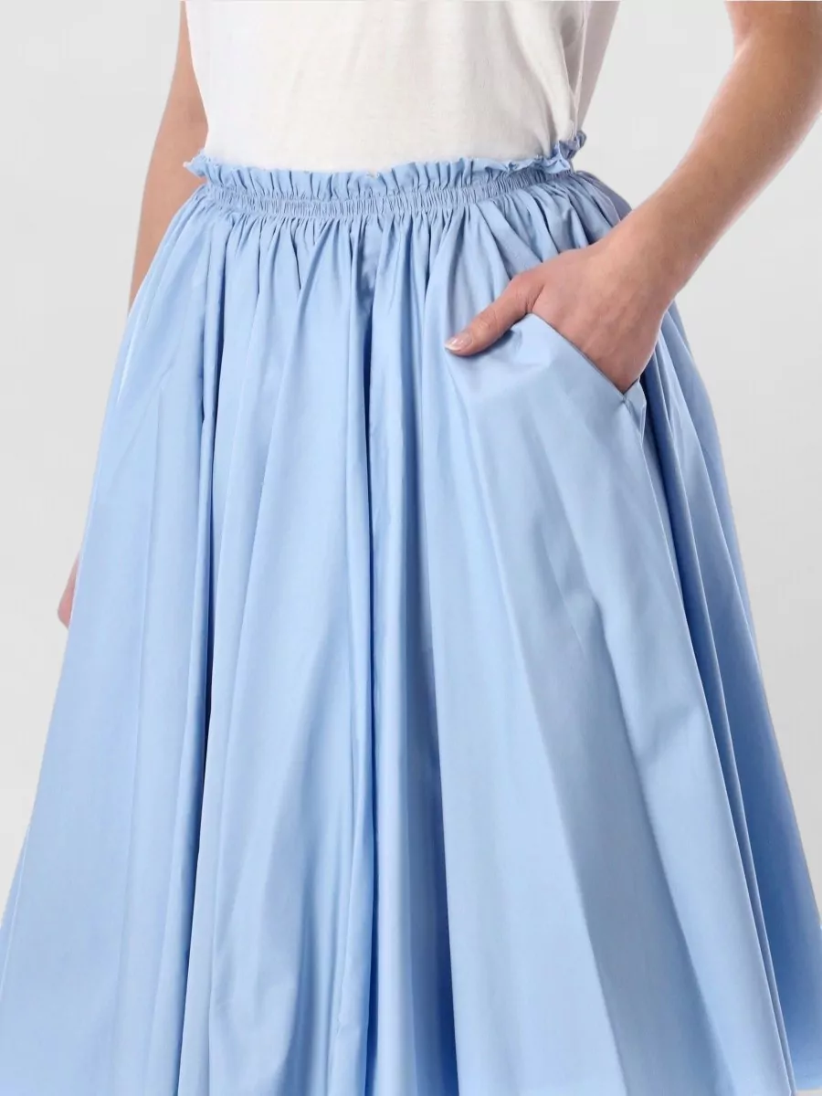 Ami Paris Cotton Pleated Low-Rise Midi Full Skirt