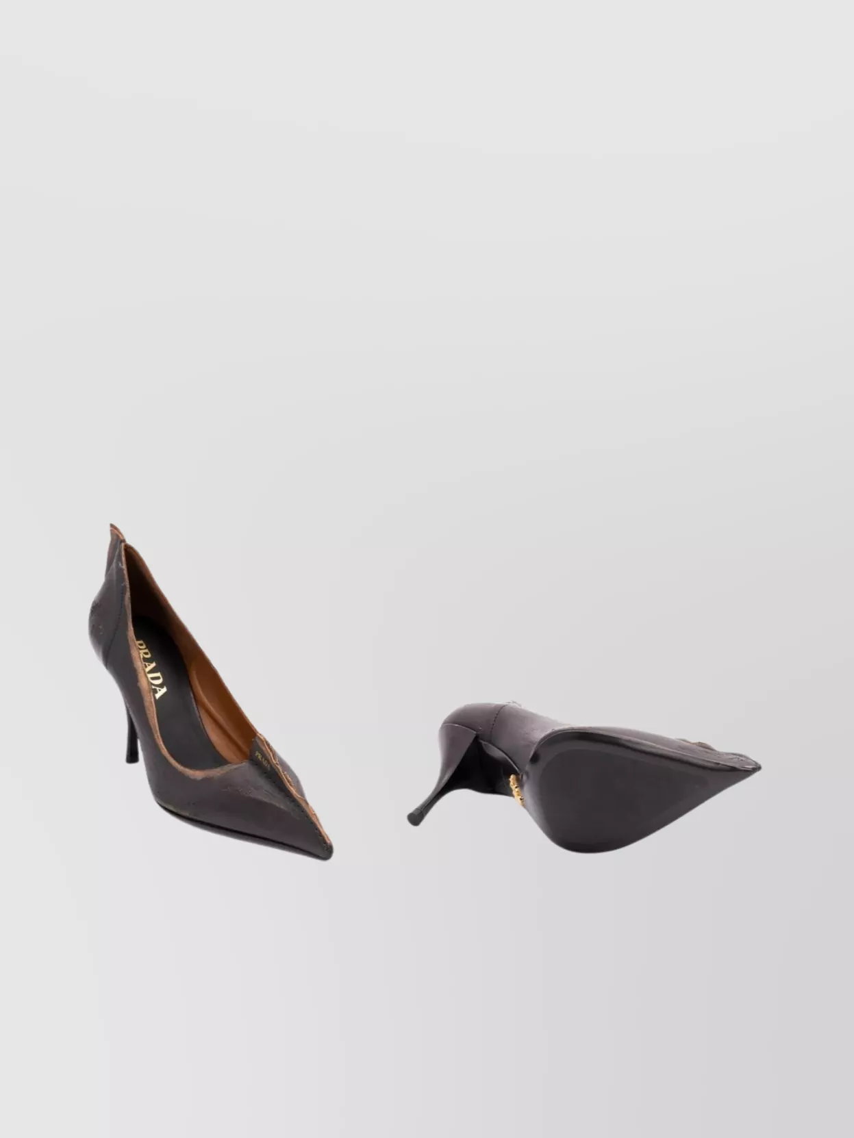 Prada Distressed Pointed Toe Stiletto Heel Pumps In Black