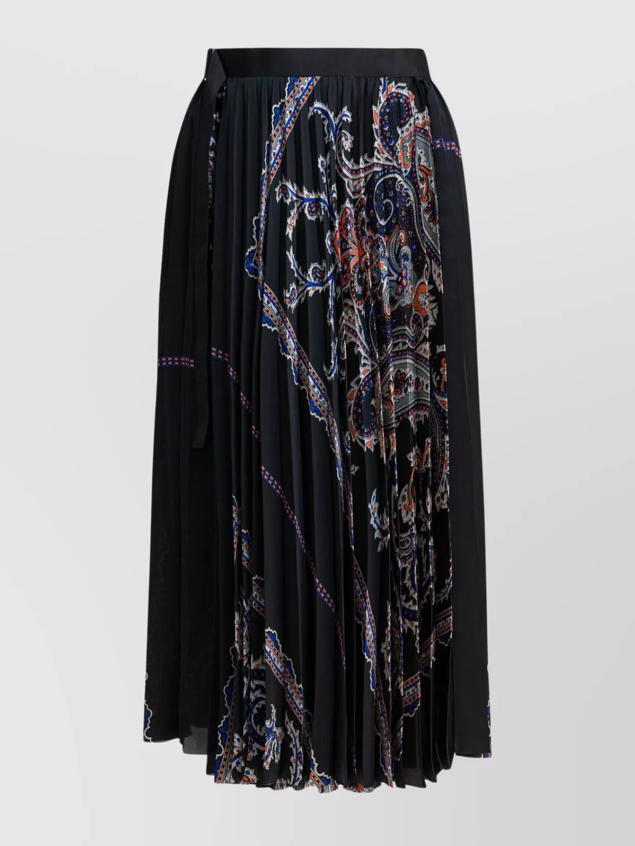 Sacai Mid-length Paisley Pleated Wrap Skirt In Black