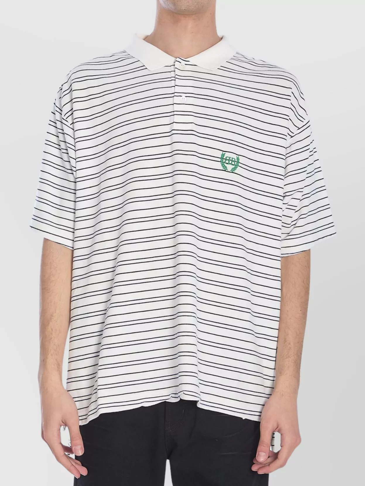 Balenciaga White Polo Shirt With Logo Embroidery On The Front And All-over Striped Motif In Cotton M In Multi