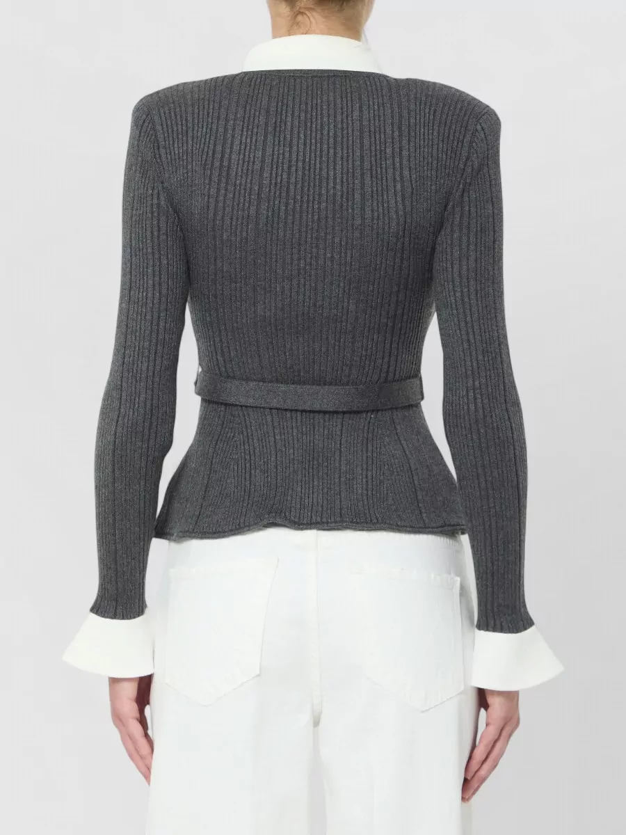 Self-Portrait Cashmere Wool Ribbed Knit Cardigan Jacket