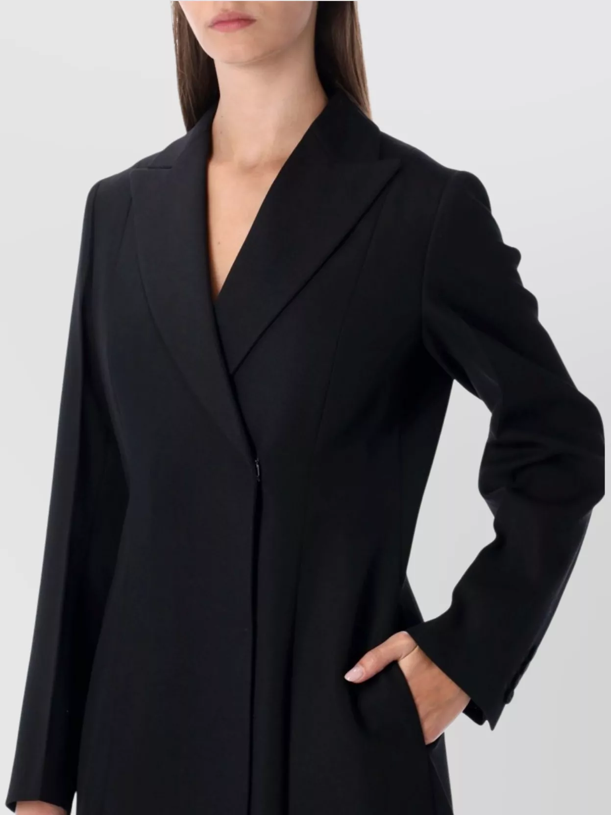 Fendi Black Grain De Poudre Wool Midi Coat With Peplum In Black
