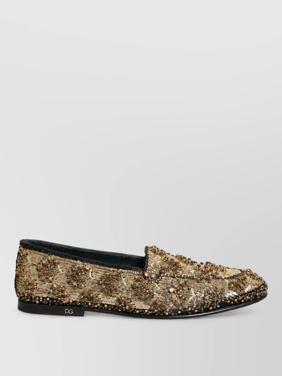 Dolce&Gabbana Leather Sequin Embellished Slippers