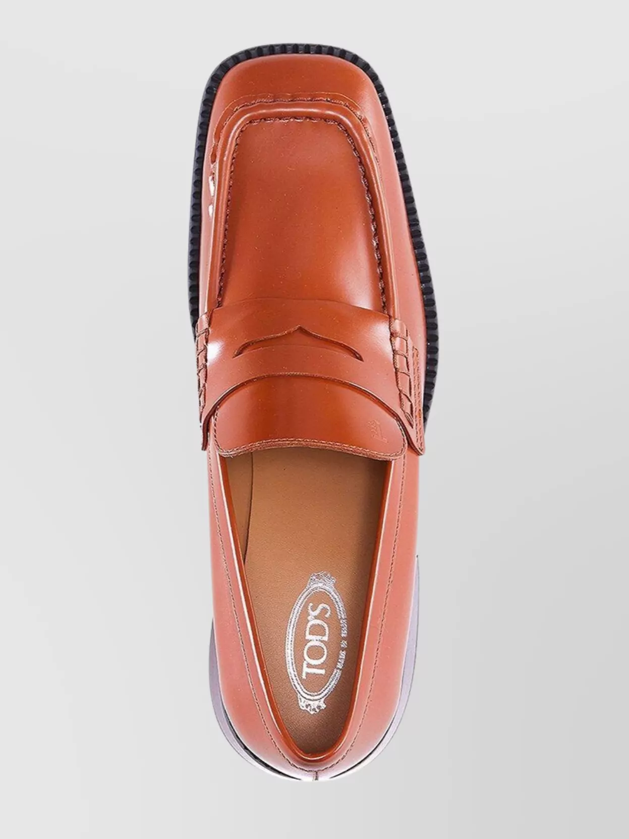 Tod's Block Heel Leather Loafers With Penny Strap In Orange