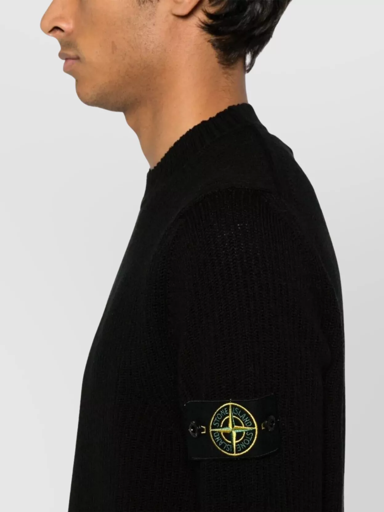 Shop Stone Island Ribbed Crew Neck Jumper In Black