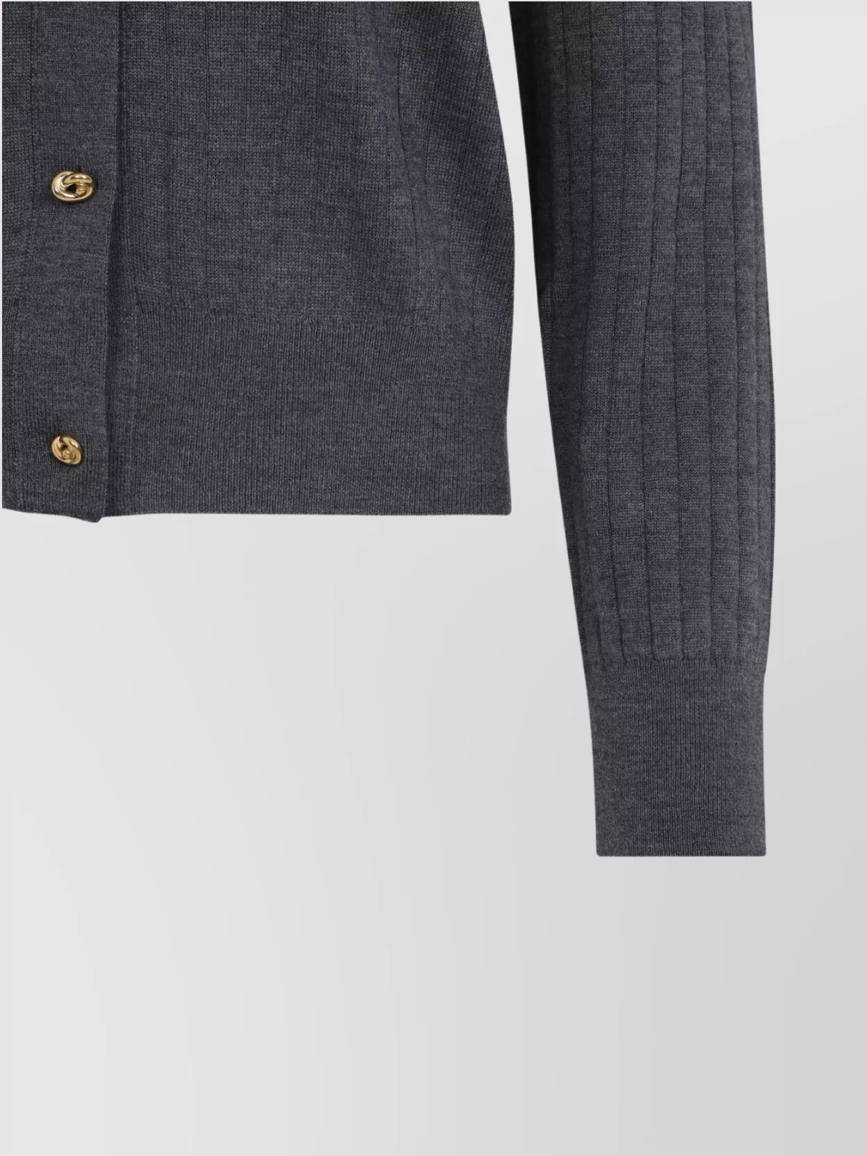 Bottega Veneta Grey Crewneck Cardigan With Knot Buttons Closure And Ribbed Knit In Wool Woman