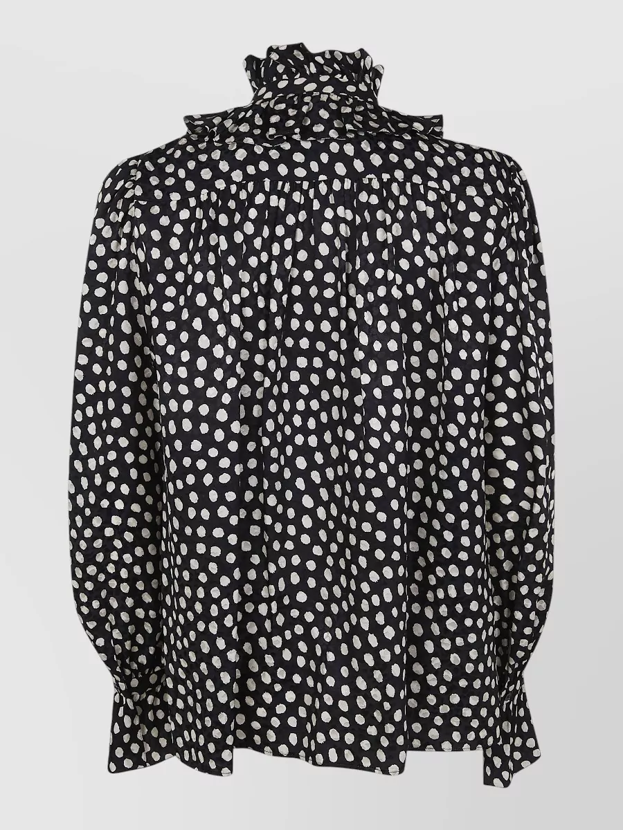 Chloé Turtle Neck Shirt Polka Dots Ruffled Collar In Black