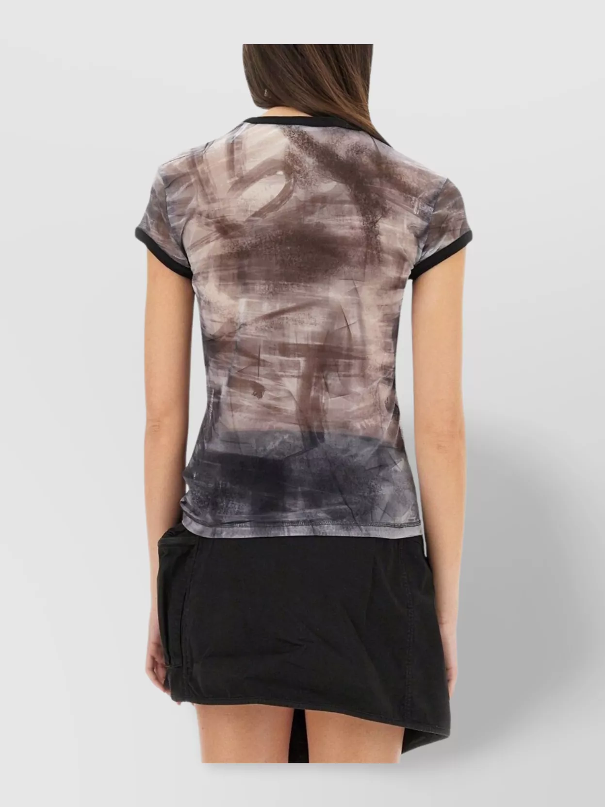 Shop Helmut Lang Fitted T-shirt With Abstract Pattern And Sheer Fabric