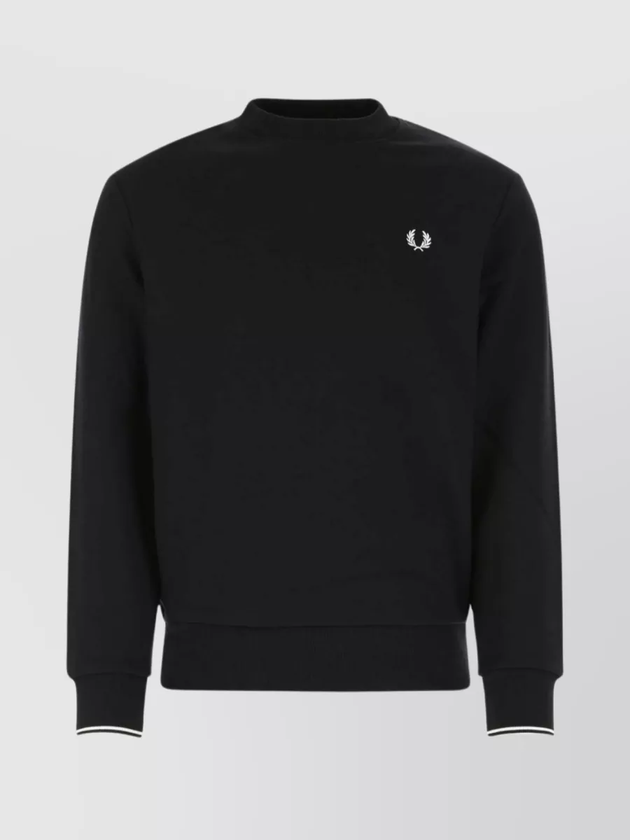 Shop Fred Perry Classic Ribbed Crew Neck Sweater In Black