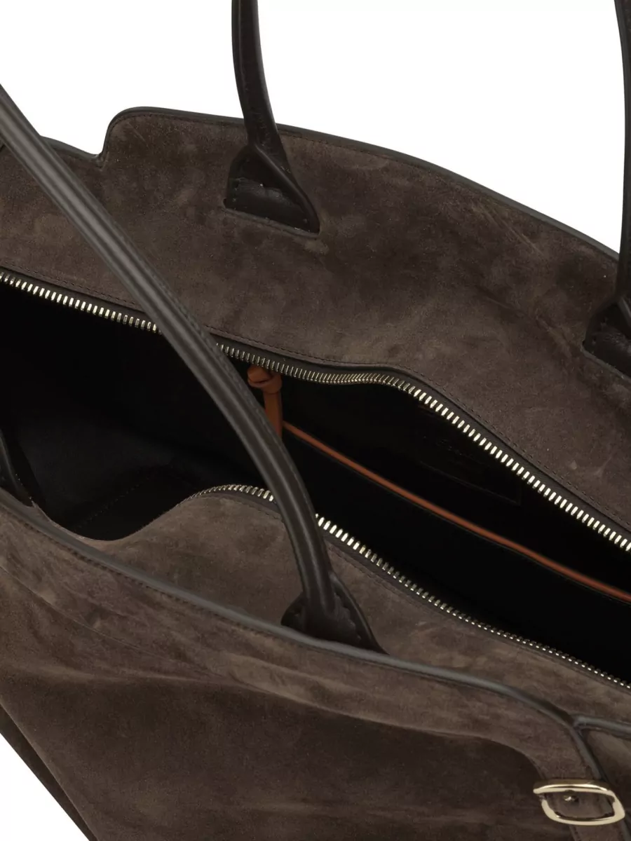 Santoni Suede Leather Double Buckle Medium Tote Bag