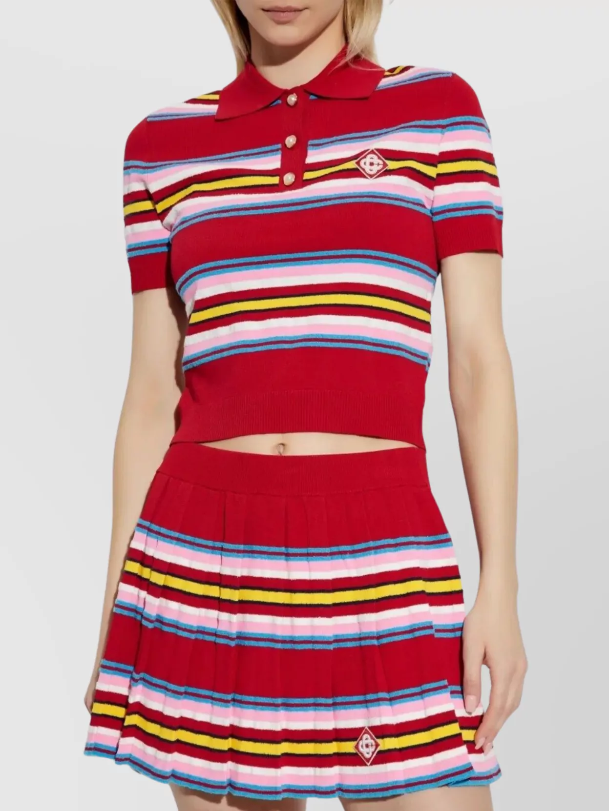 Casablanca Striped Cropped Polo With Ribbed Hem