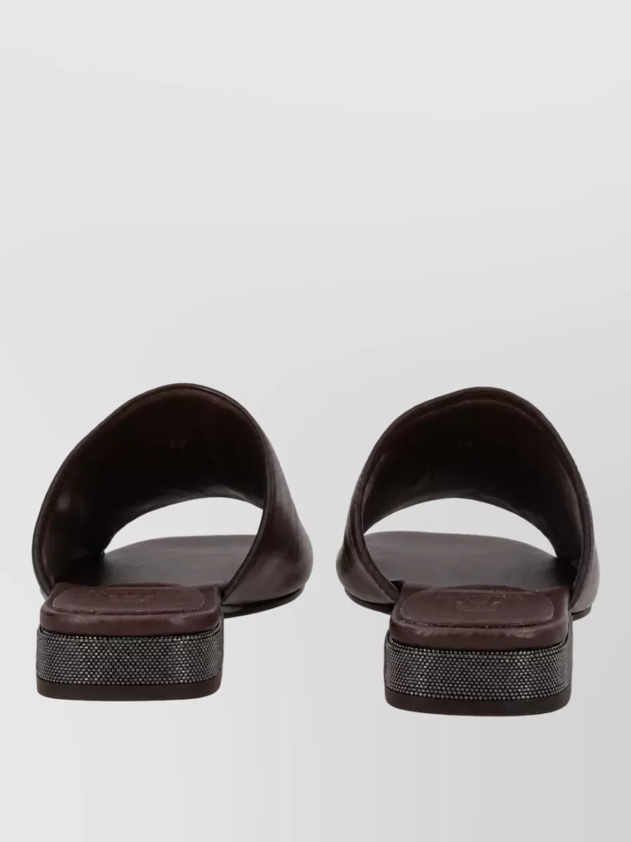 Brunello Cucinelli Leather Mules Open Toe Decorated Heel