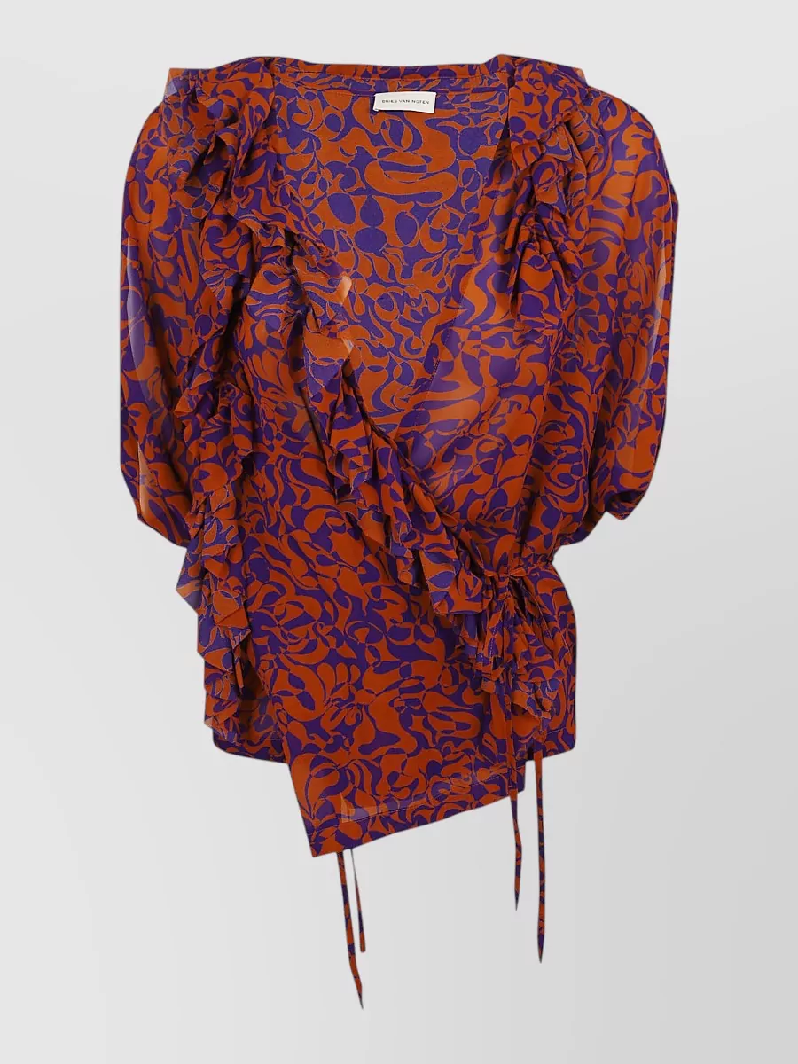 Dries Van Noten printed ruffled wrap blouse