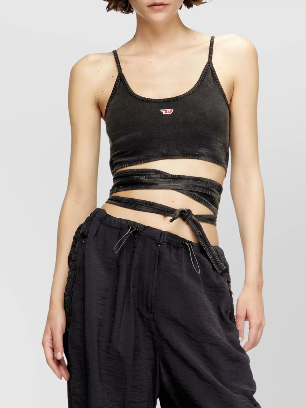 Diesel Denim-look Vest Top With Wrap Ties In Black