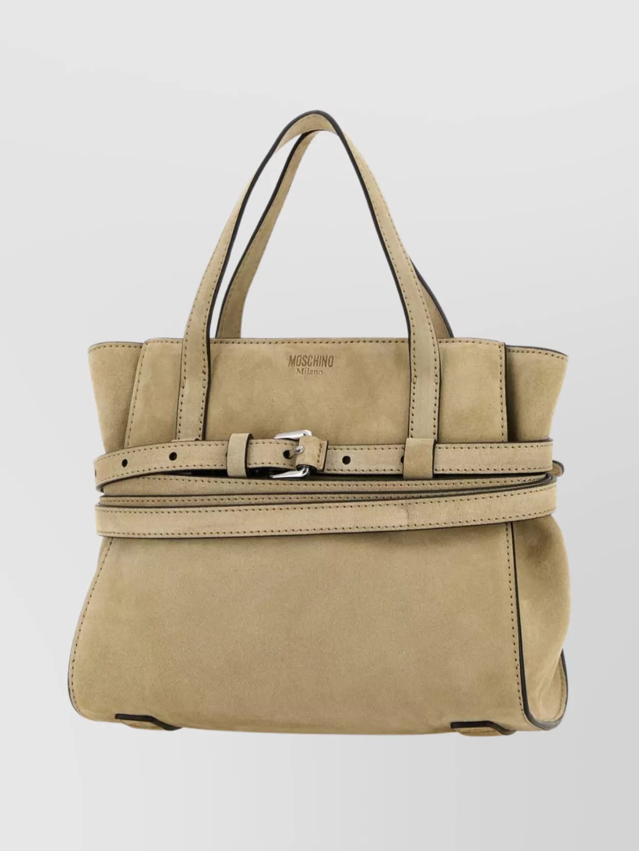 Moschino Structured Handbag Featuring Buckle Detail In Neutral