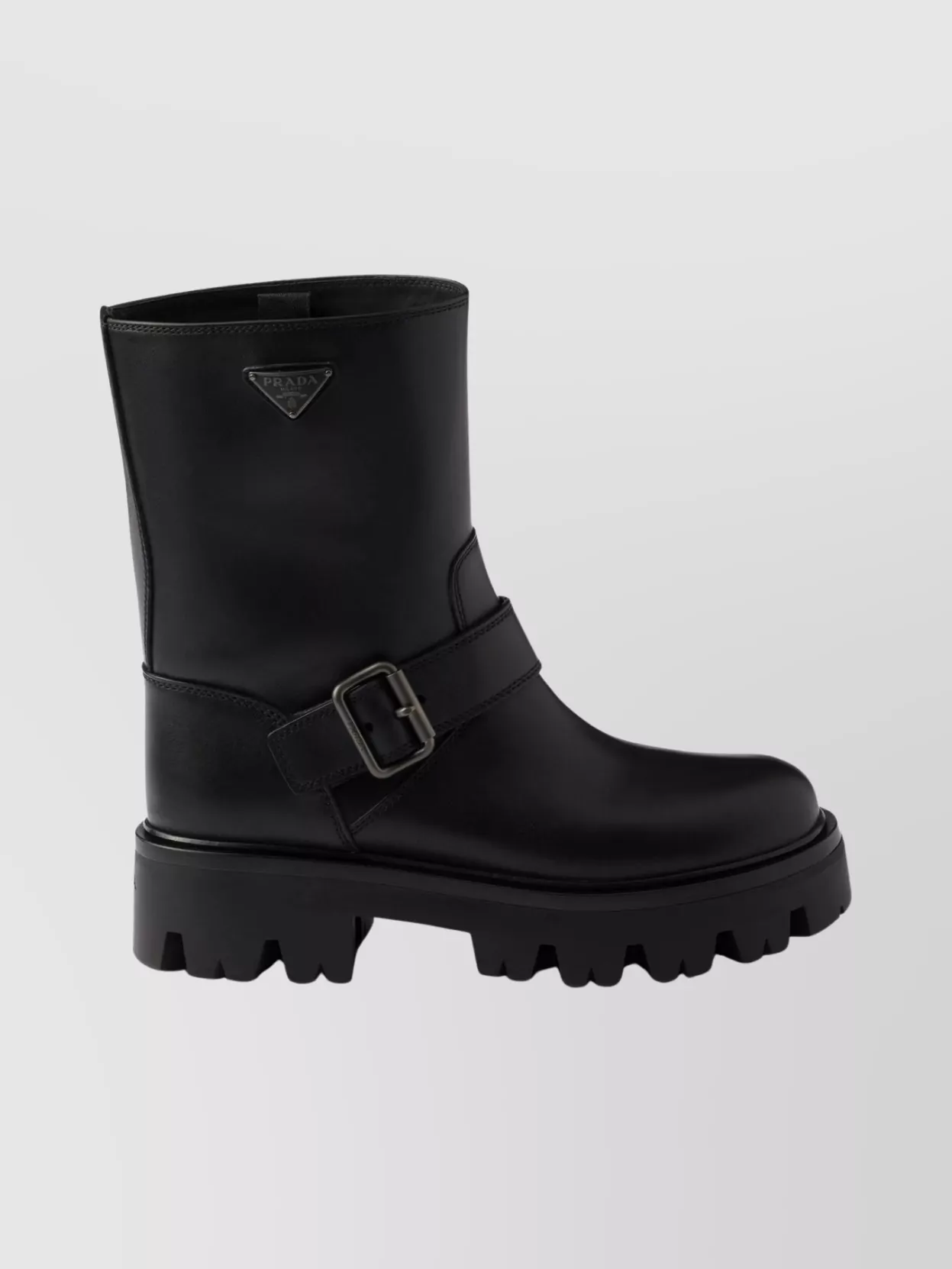Prada Mid-calf Chunky Sole Round Toe Boots In Black