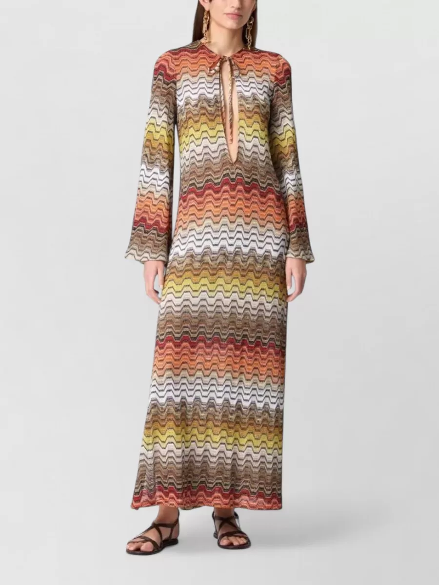 Missoni Chevron-Knit Long-Sleeve Maxi Beach Dress