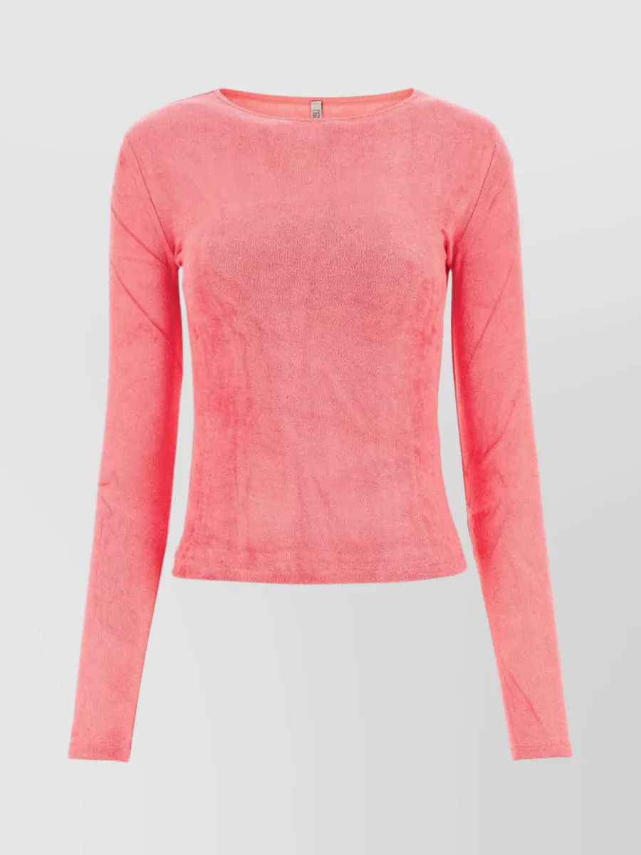 Shop Baserange Terry Long Sleeve Cropped Top In Pink