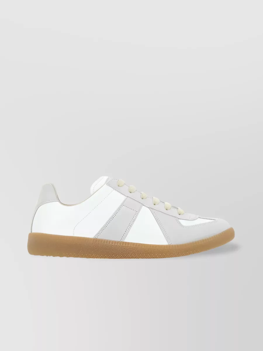 Shop Maison Margiela Replica Leather Sneakers With Suede Panels In White