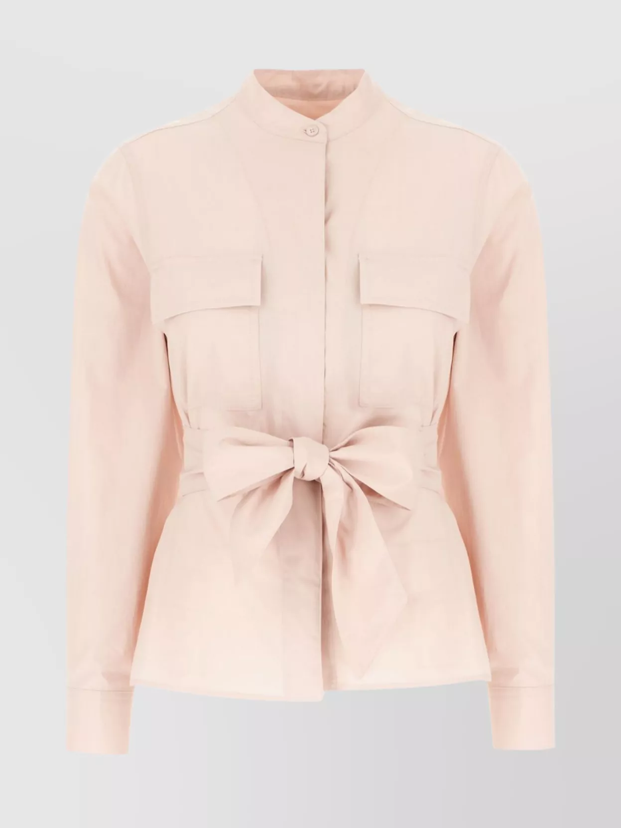Weekend Max Mara Poplin Blouse With Belted Waist And Stand Collar In Pink