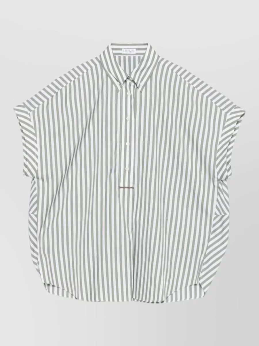 Brunello Cucinelli Striped Short-Sleeve Shirt