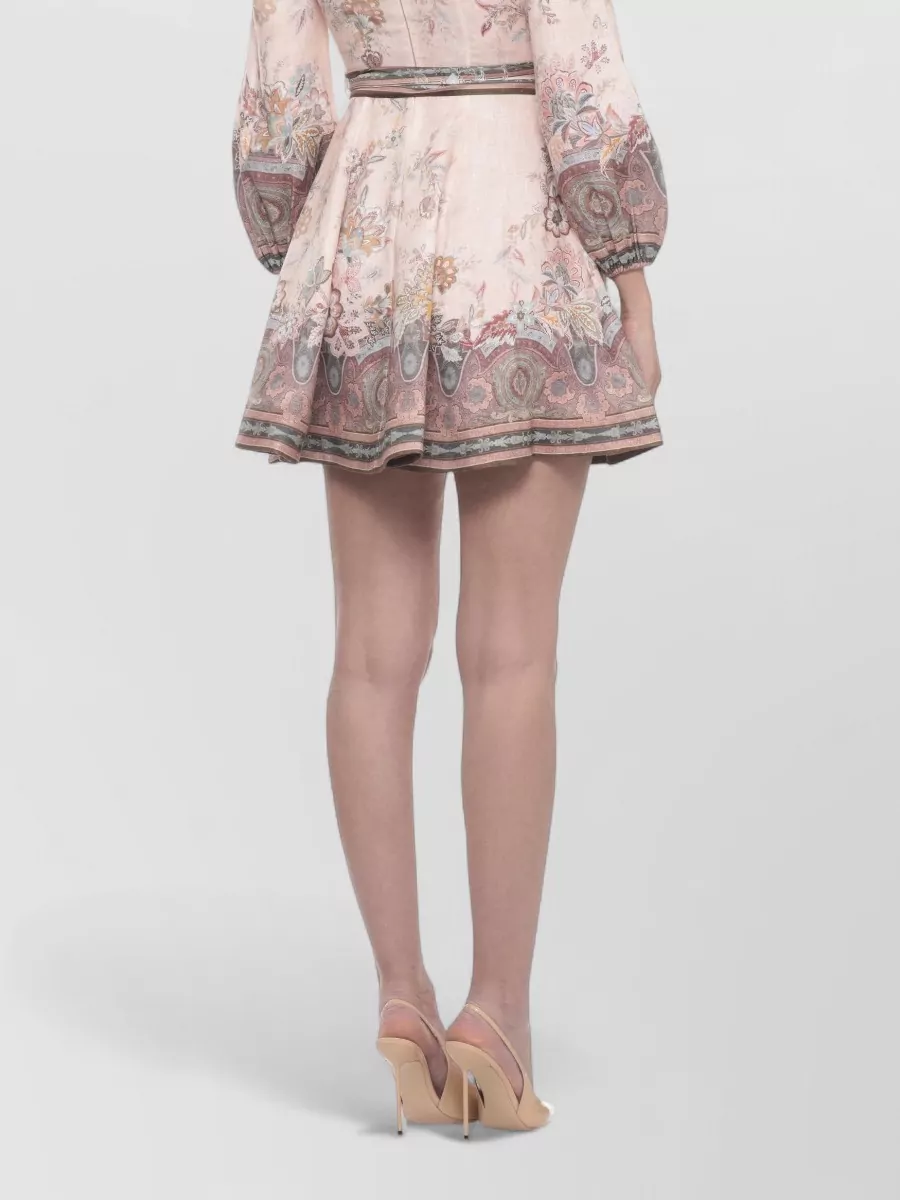 Zimmermann Linen Printed High-Neck Long-Sleeve Mini Dress