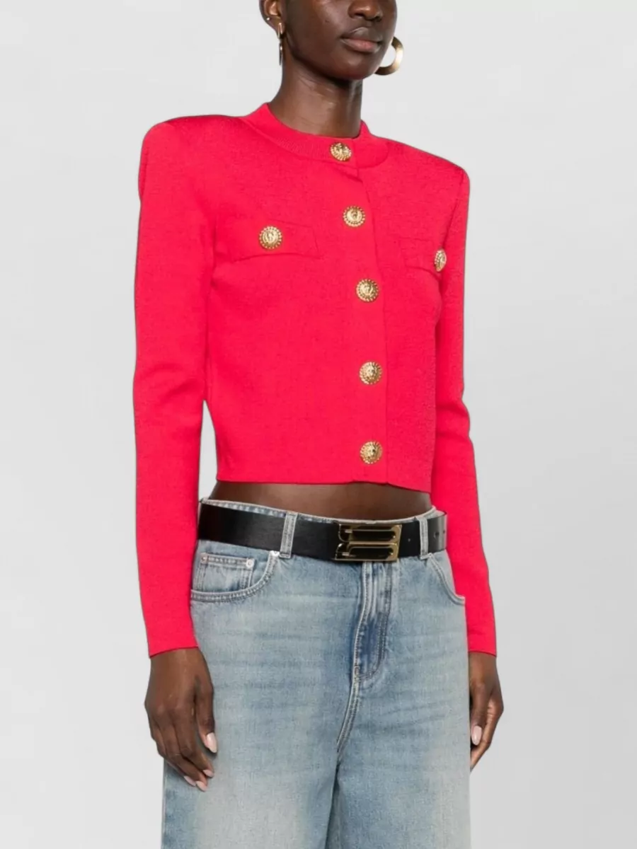 Balmain Cropped Cardigan Round Neck Gold Buttons