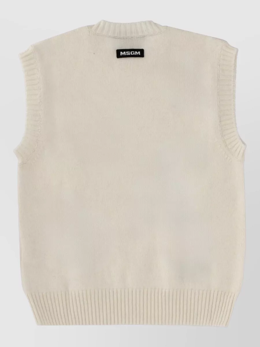 Msgm Sleeveless Argyle Pattern Top With Ribbed Hem