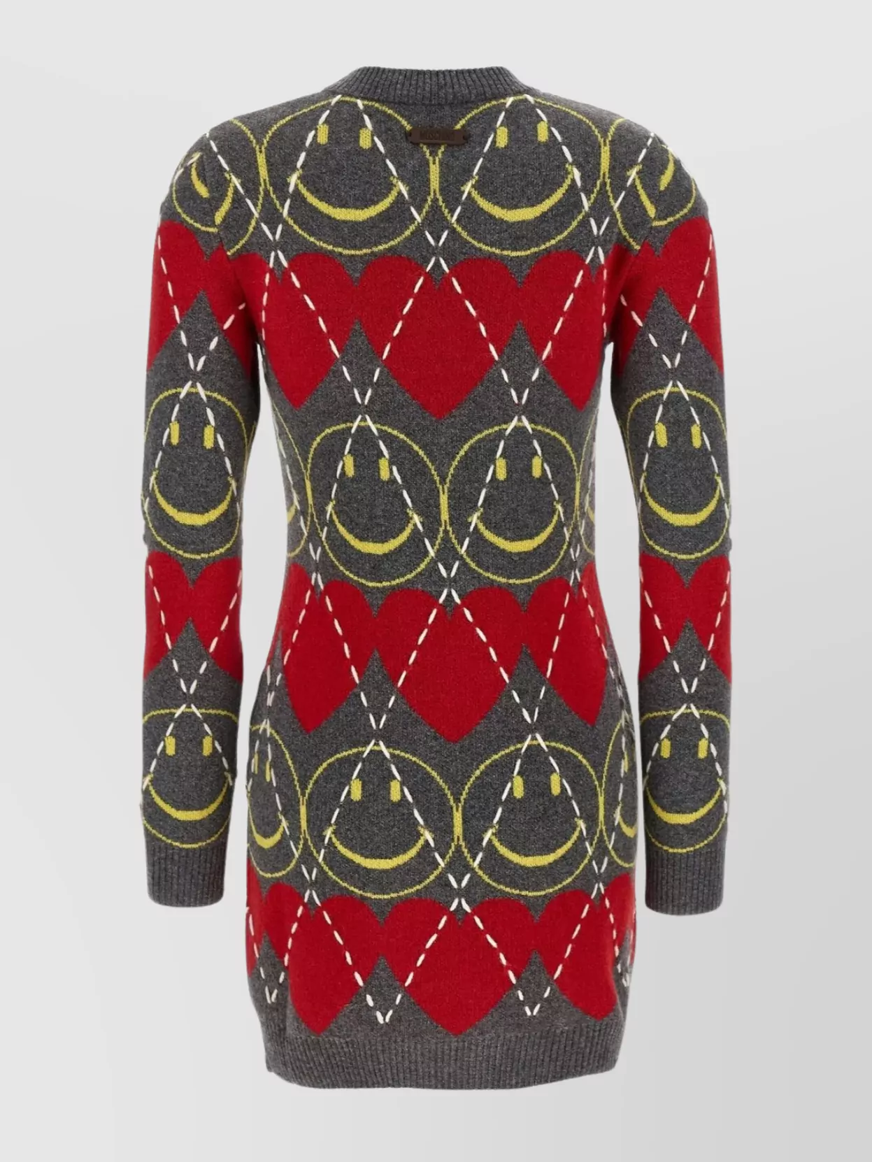 Moschino Crew Neck Long Sleeve Graphic Dress In Multi