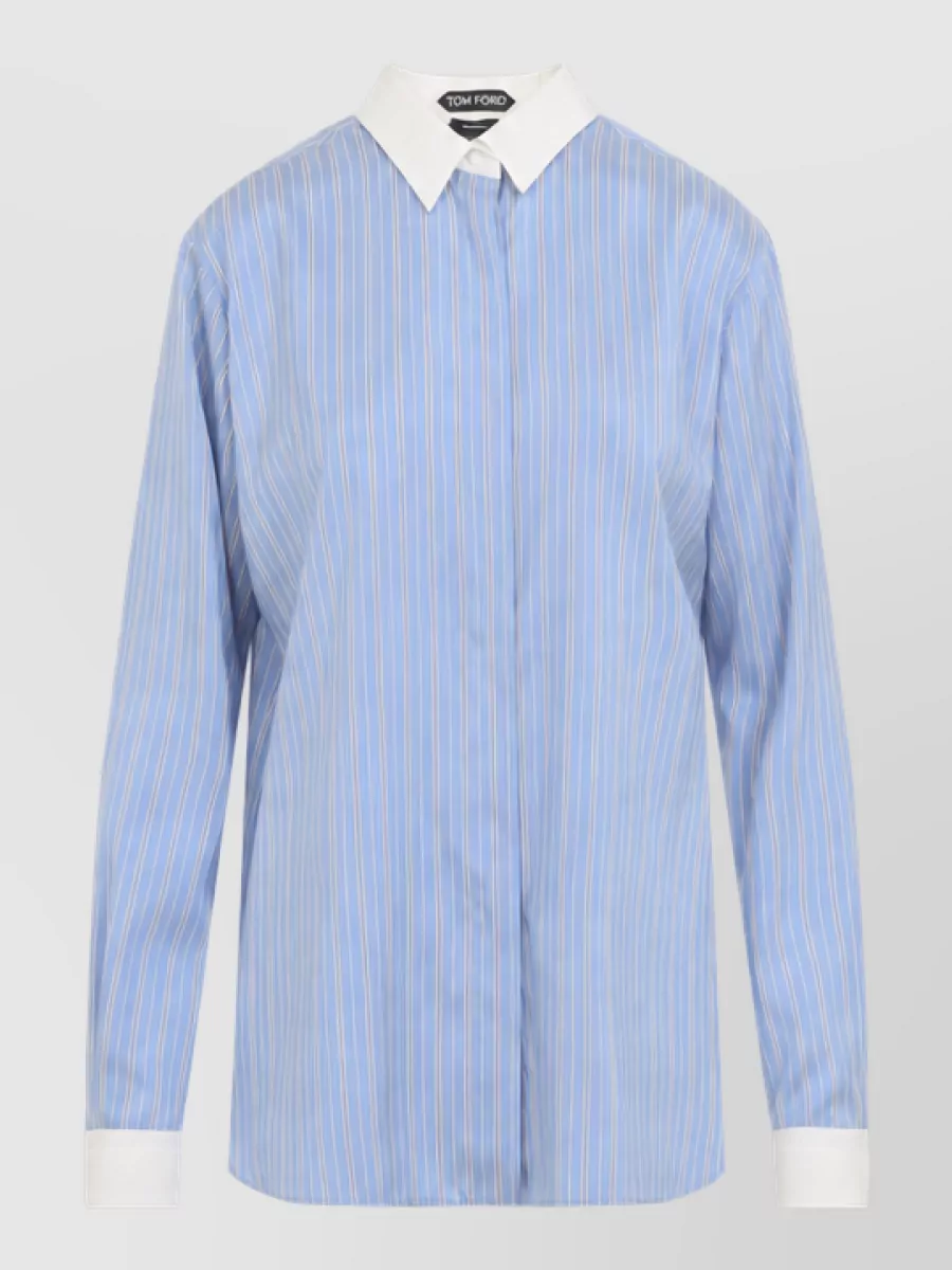 Tom Ford Striped Silk Long-Sleeve Shirt