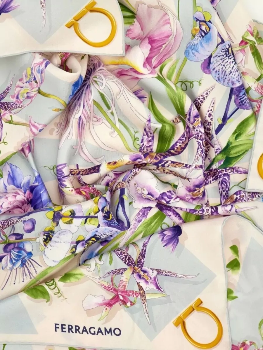 Ferragamo Gaia Scarf Floral Pattern Lightweight Square