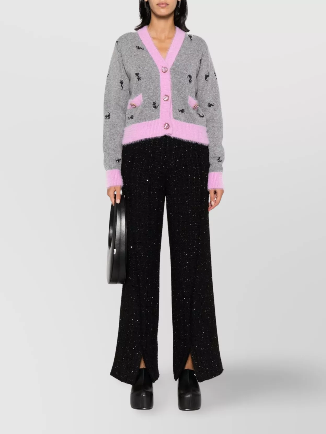 Gcds Kittho Cardigan In Gray And Pink Wool Blend In Gray