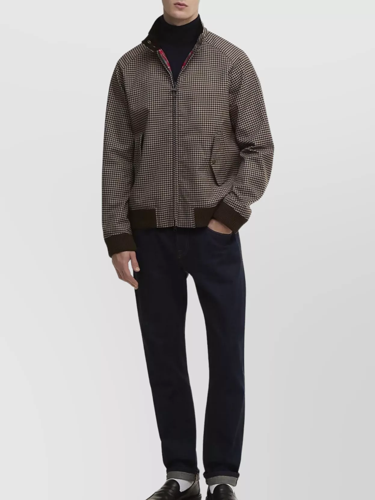 Barbour Houndstooth High Collar Waterproof Jacket In Brown