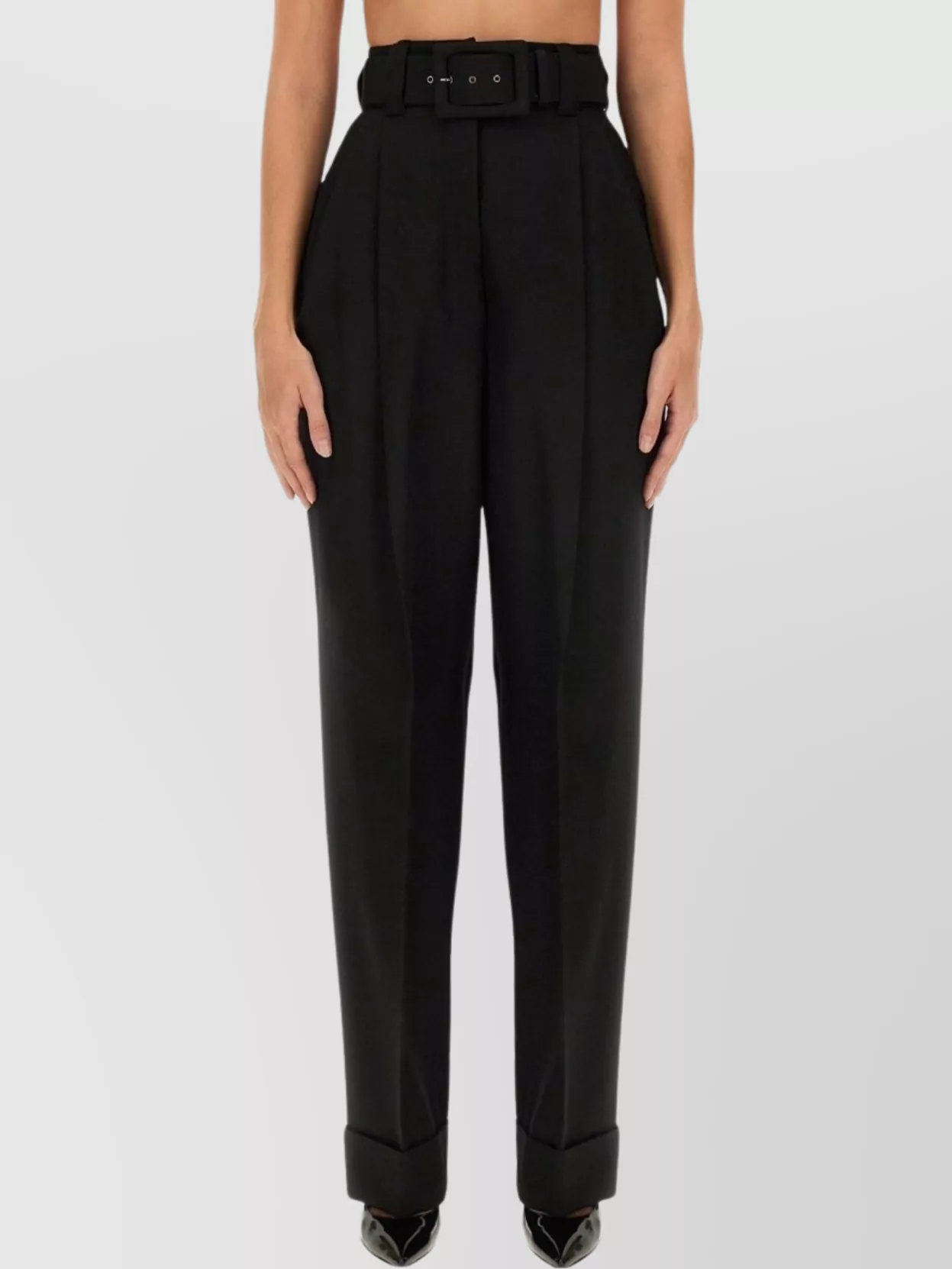 Max Mara Urban Piano Trousers Belted Waist In Black