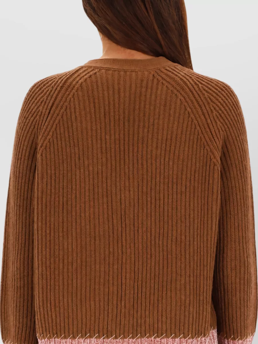 Marni Color Block V Neck Ribbed Cardigan