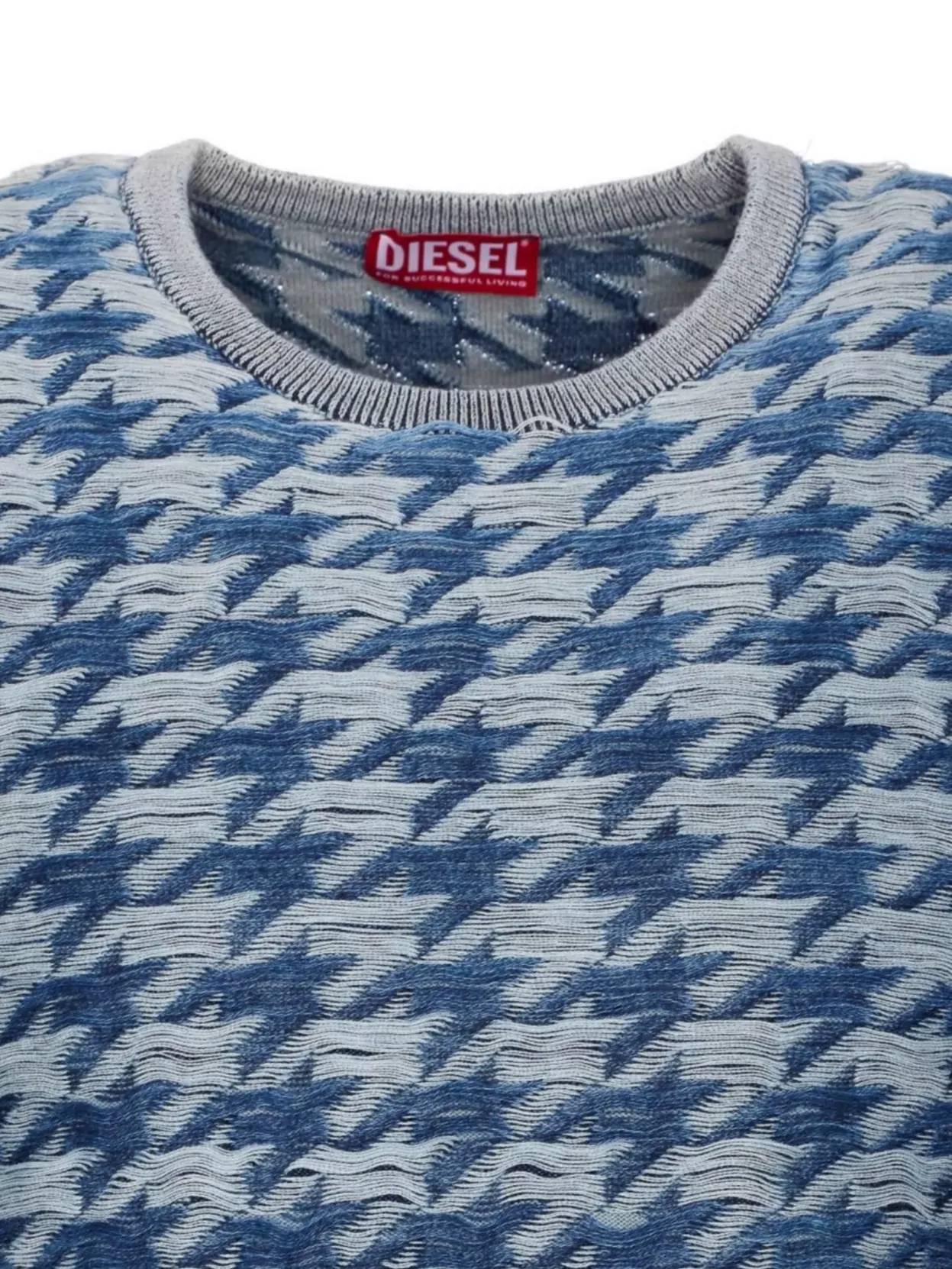 Diesel Crewneck Houndstooth Pattern Sweater In Blue