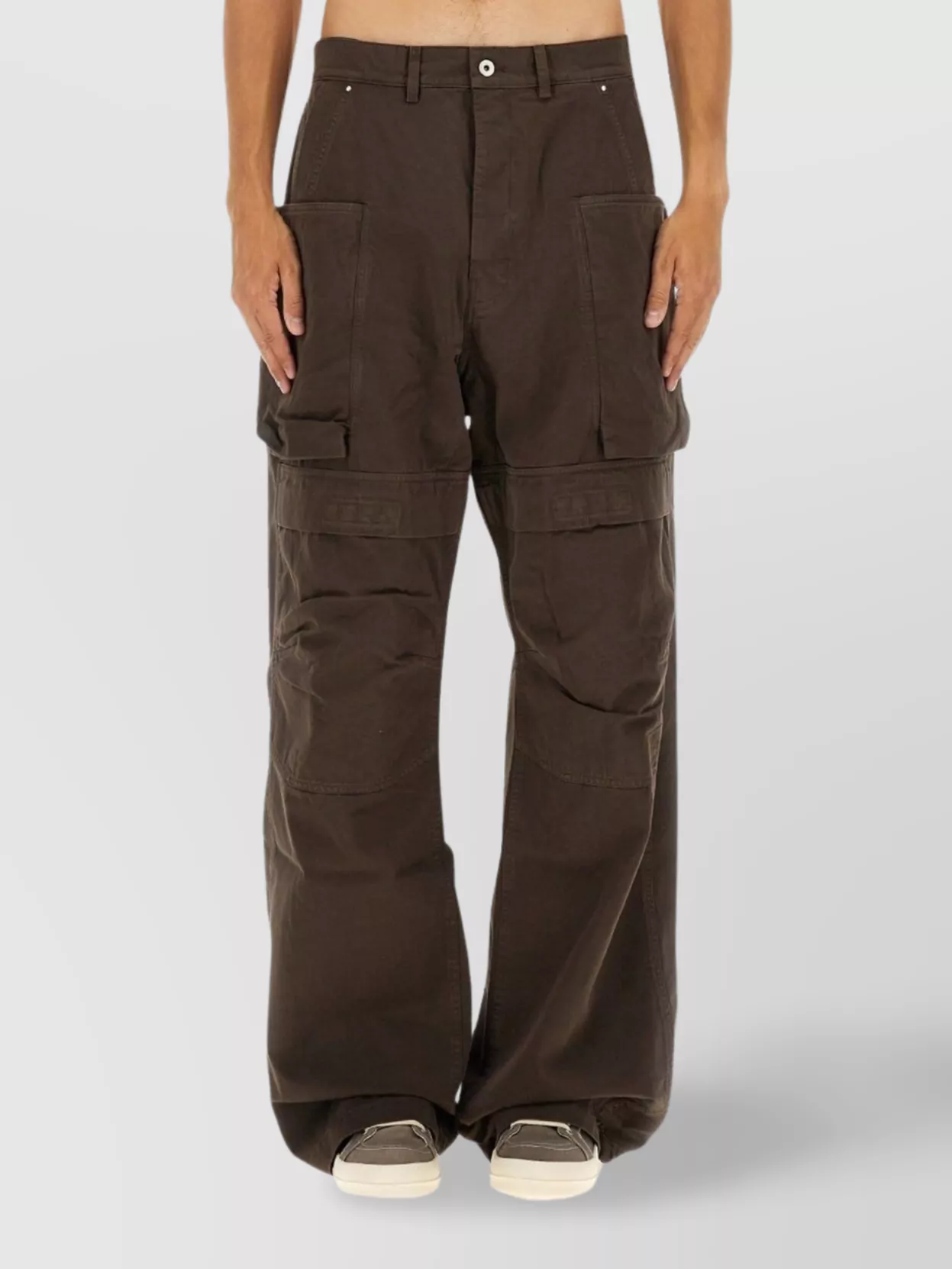 Rick Owens Drkshdw Wide Leg Cargo Trousers And Pockets In Brown