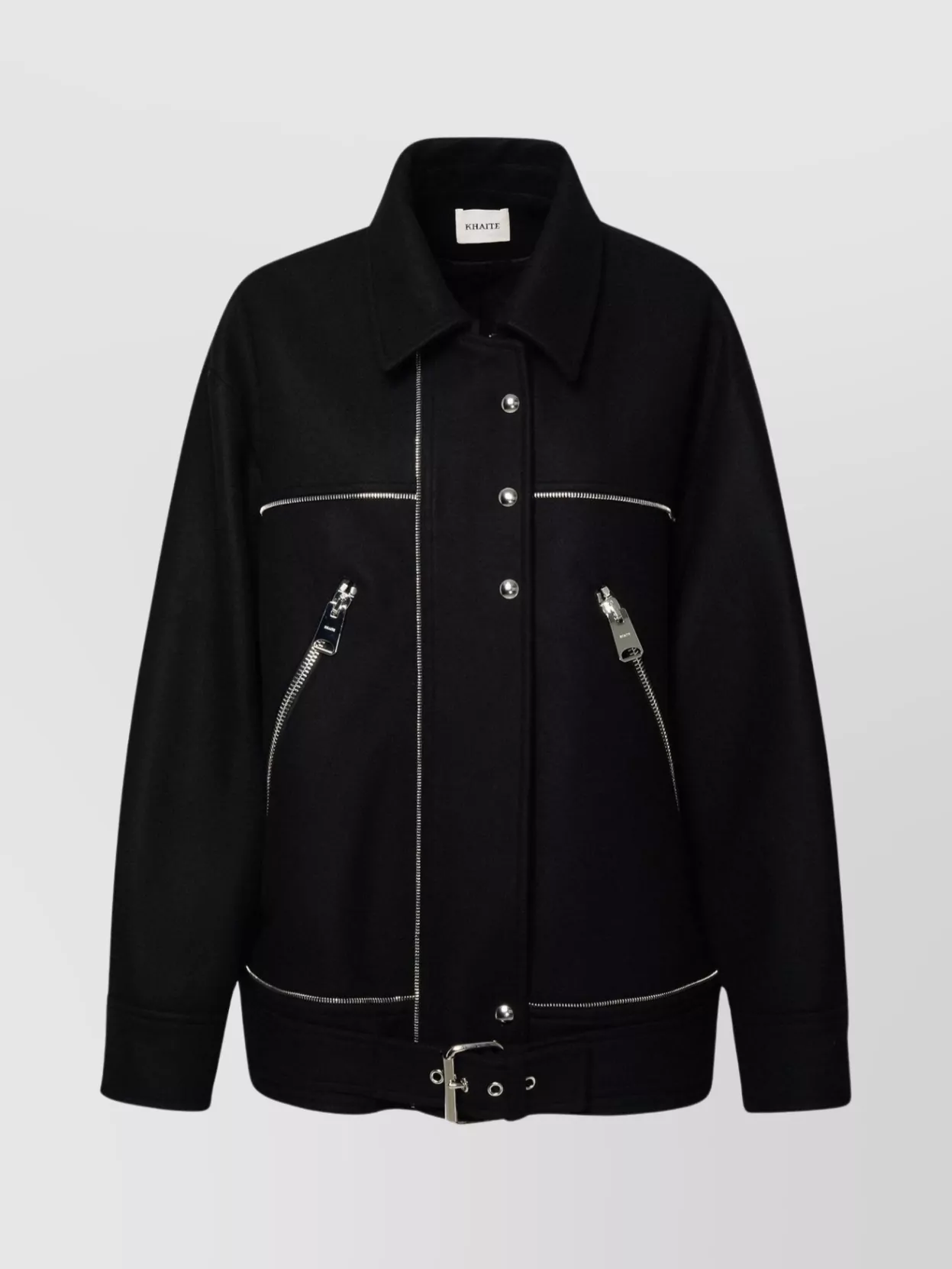 Shop Khaite Wool Jacket With Belted Hem And Zip Pockets