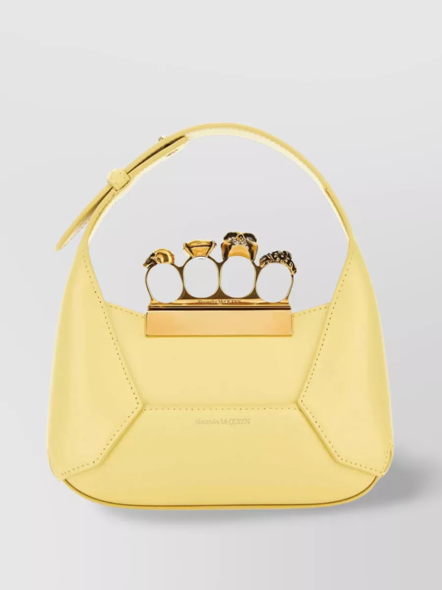 Shop Alexander Mcqueen Compact Leather Knuckle Duster Hobo Bag In Yellow