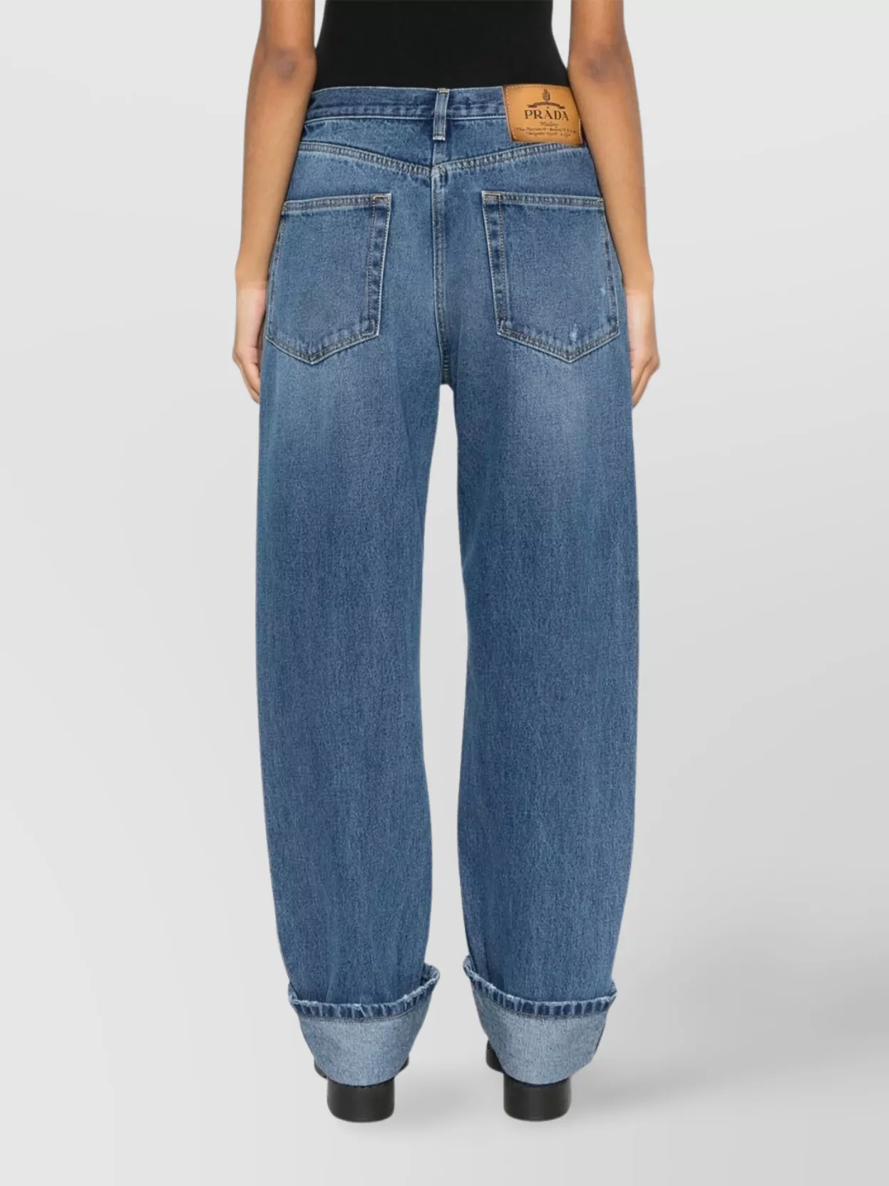 Prada Vintage Wide Leg Jeans With Used Finish In Blue