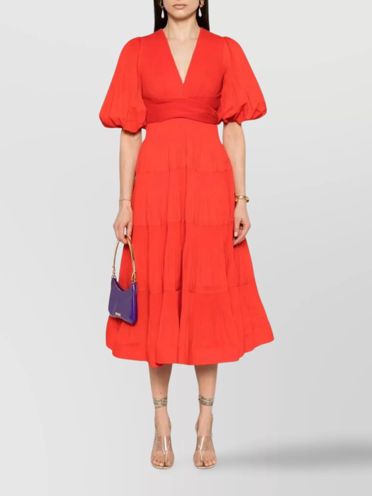 Zimmermann Pleated Midi Dress Puff Sleeves