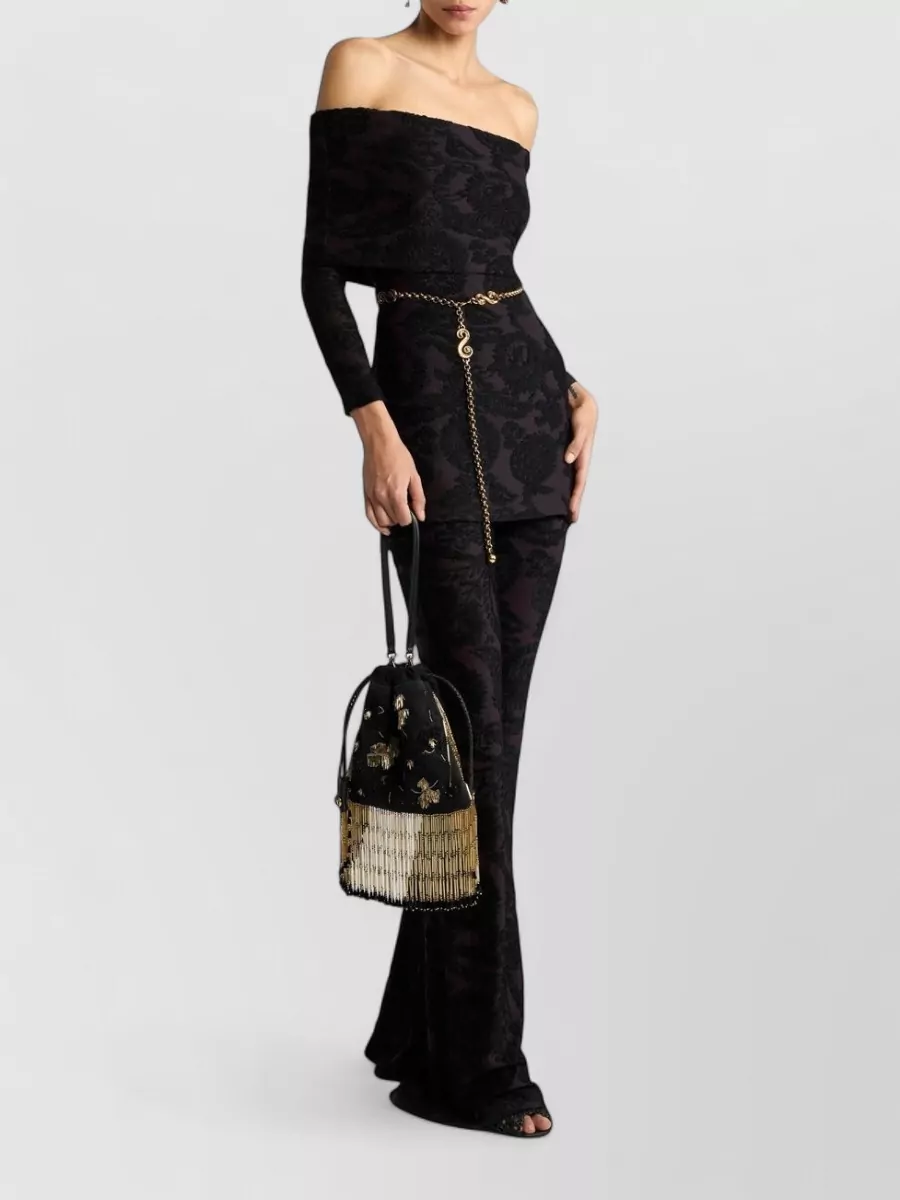 Etro Paisley Foliage-Print Off-Shoulder Long-Sleeve Mini Dress