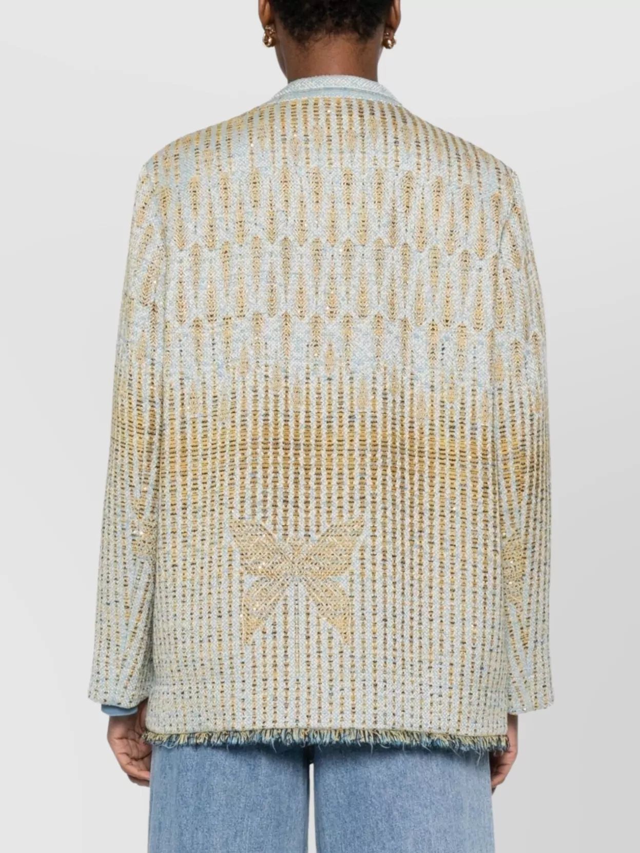 Forte Forte Textured Jacquard Blazer With Notched Lapel And Frayed Edges In Neutral