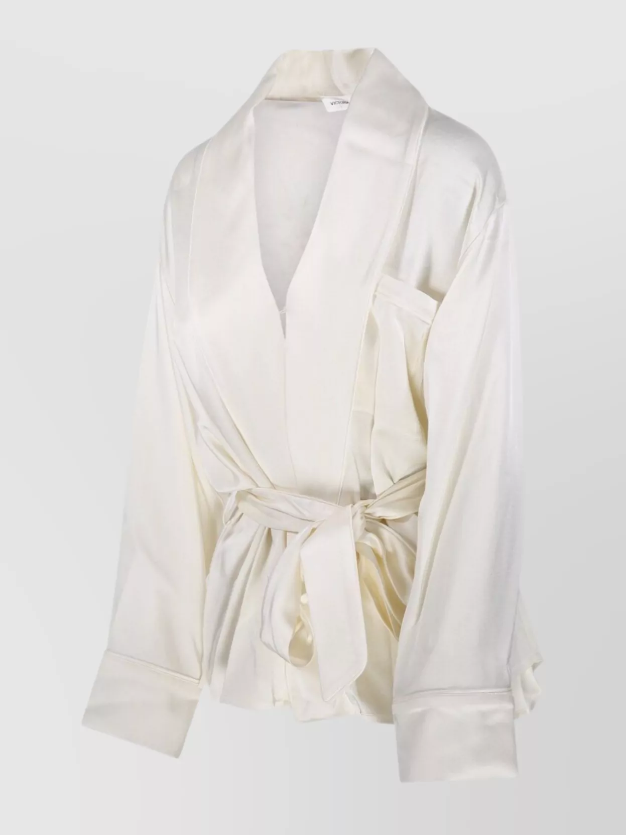 Victoria Beckham Satin Wrap Blouse Belted Waist Long Sleeves