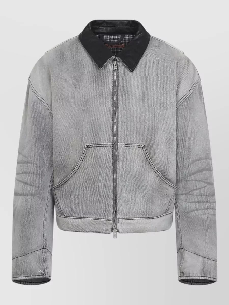 Acne Studios Cotton Bomber Jacket Contrast Collar Ribbed Trims
