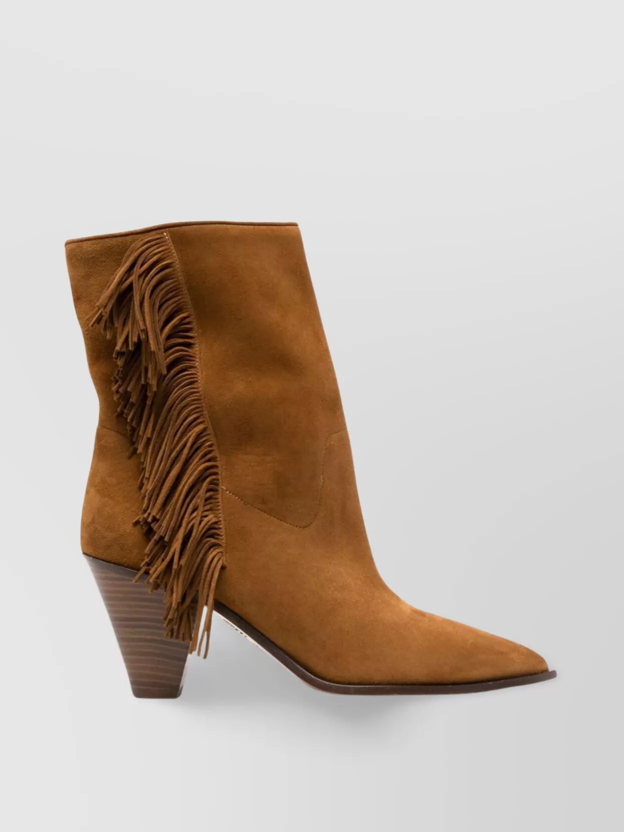 Aquazzura 70 Fringed Suede Cone Heel Bootie