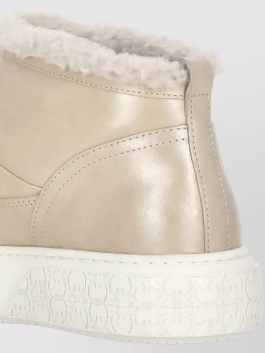 Pinko Leather Shearling Ankle Boots