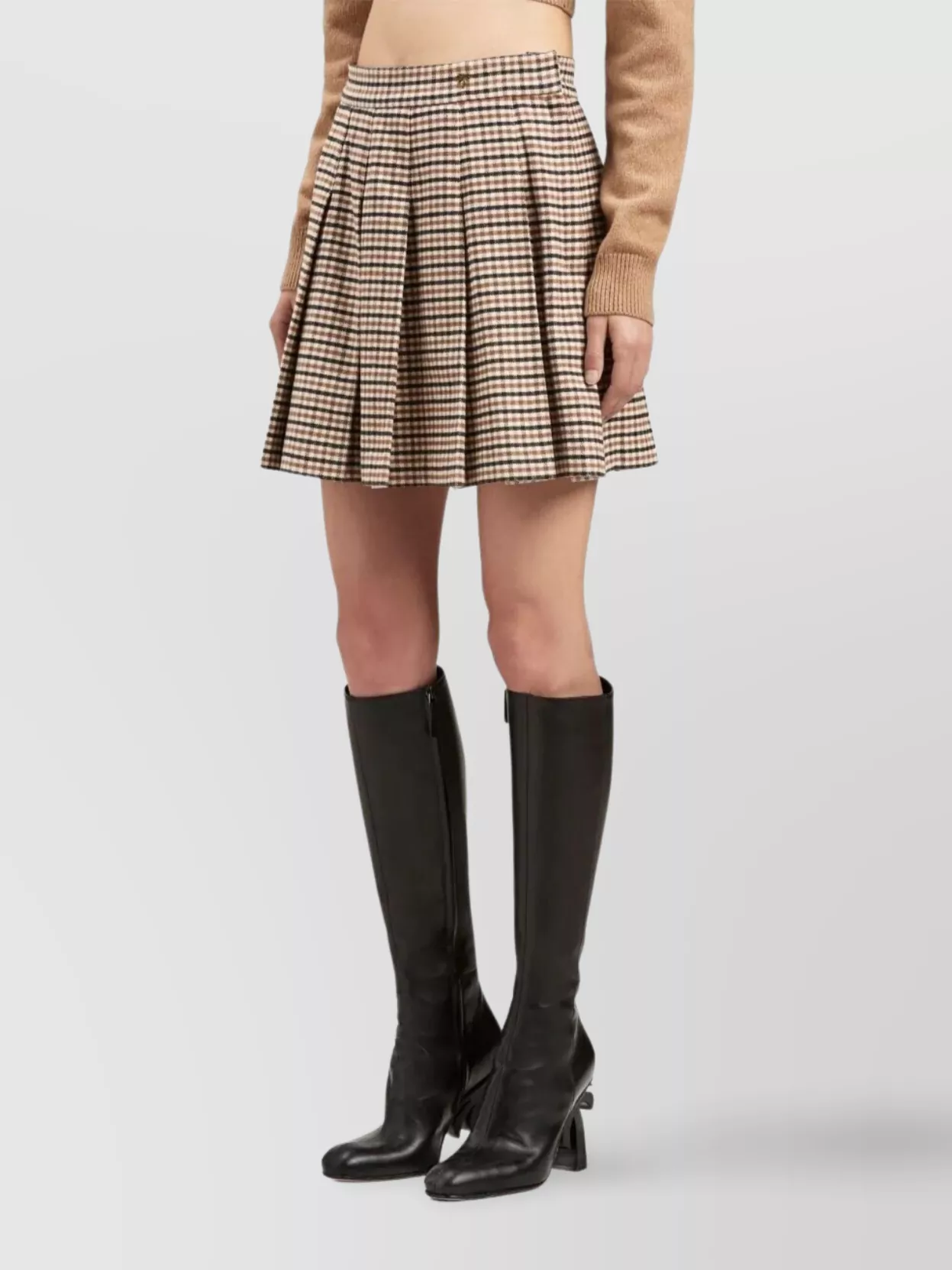 Palm Angels High-waisted Mini Skirt Checked Pattern In Neutral