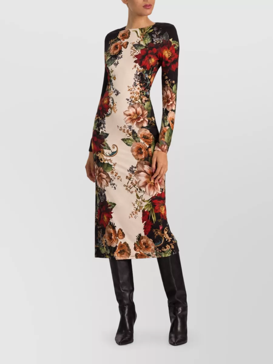 Alice + Olivia Floral-Print Long-Sleeve Midi Dress